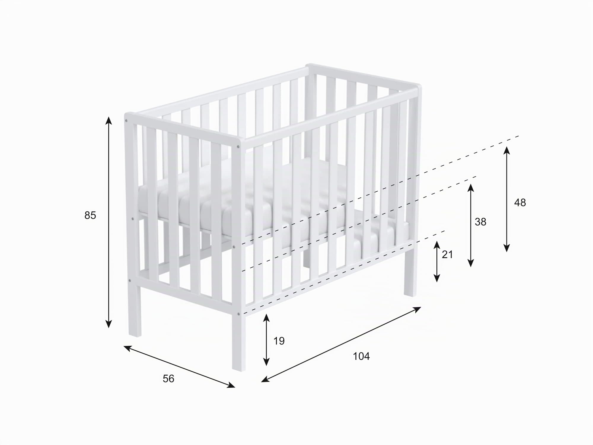 Love For Sleep Mini Cuna Bebe de Madera Gris 100x50 cm con Colchón Acolchado – Cuna Compacta para Bebé Que Ahorra Espacio