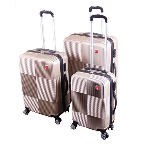 Set of 3 Luggage Set ABS Trolley Suitcase 360° Spinner Wheels Lock Gold 20in 24in 28in