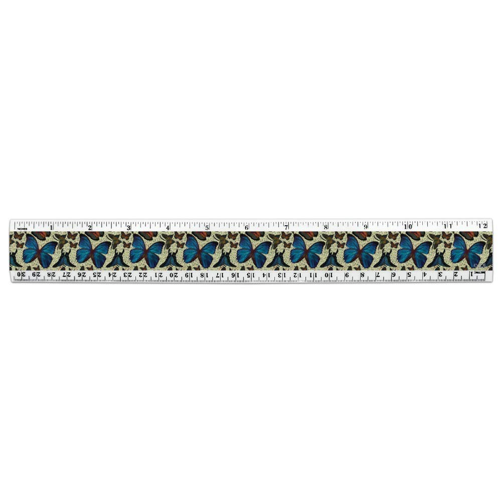 Butterflies Blue Exotic Pattern 12 Inch Standard and Metric Plastic Ruler