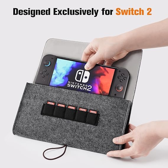 Boffdock Carrying Case suitable for switch 2 ,2025 Odorless Felt Ultra Hard Shell Military Grade Protection Portable Travel Bag with 5 Game Card Slots - Light grey - Image 3
