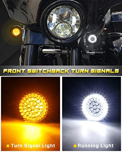 Image of NTHREEAUTO 1157 Front Rear LED Turn Signals for Harley Dyna Softail Touring | Front white DRL + amber turn, rear red running /turn, fits 2in bullet+3-1 /4in flat, for Harley Sportster Road King Iron 883