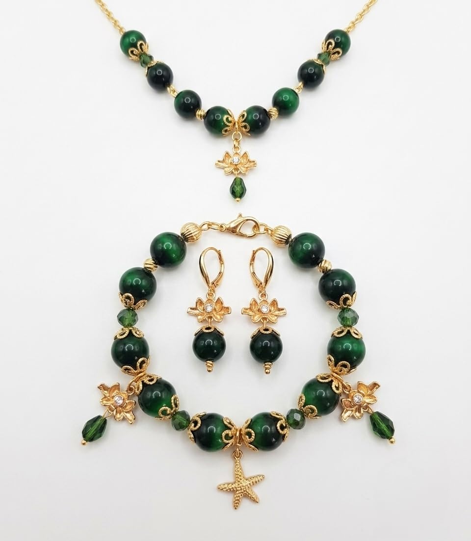Juego de joyas de ojo de tigre con collar, pendientes y pulsera