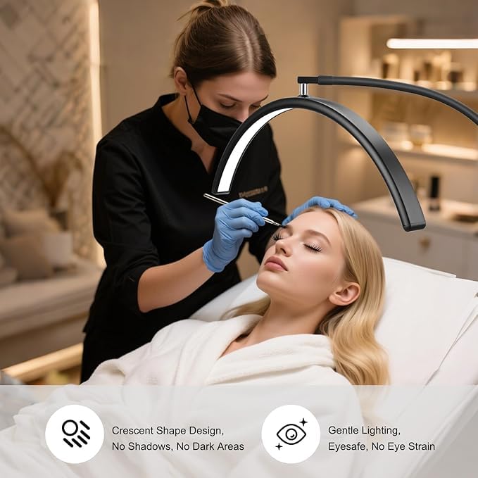 Image of Half Moon LED Floor Light - Professional Shadow-Free, Dimmable Lamp | for Lash Techs, Estheticians & Tattoo Artists | Eyelash Extensions, Nail Art, Home & Office (Matte Black)