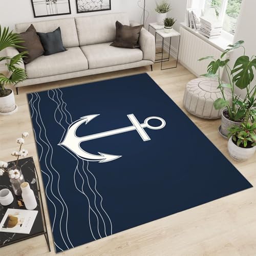 Tapis de sol lavable bleu marine pour salon moderne 120x180