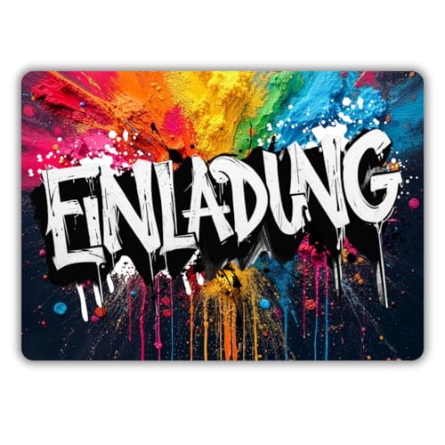 celebr8te 12x Graffiti Einladungskarten Nr. 3 - Für den Kindergeburtstag von Jungen & Mädchen - Neon Graffiti Geburtstagseinladungen inkl. Messenger Bild & Urlaubsgutschein