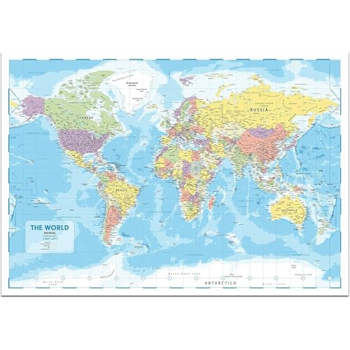 Poster da parete con mappa del mondo, 84 x 60 cm, grande mappa del mondo, mappa del mondo da parete, mappa dell'Europa, idea regalo per aule o geografia