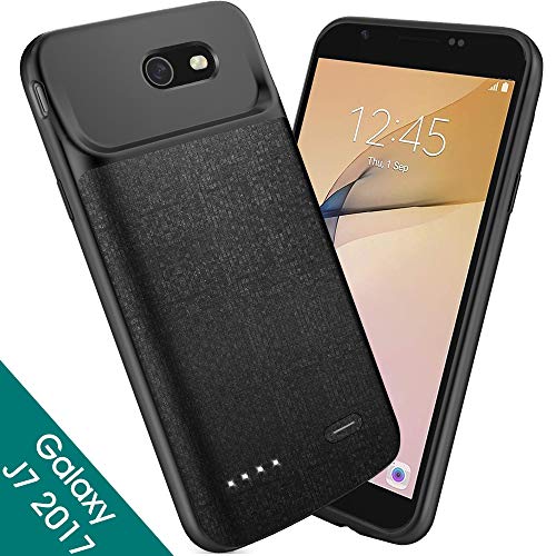 NEWDERY Galaxy J7 2017 Battery Case, J7 Sky Pro, J7 Prime, Charging Case, 4000mAh J7 Perx Slim Extended Charger Case with TPU Raised Bezel, Full Protection from Facing Drop for Samsung Galaxy J7V