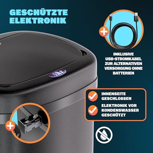 Monzana® Sensor Mülleimer Küche 58 L Automatik mit Bewegungssensor Soft-Close-Deckel Wasserdicht USB-Kabel Smarter Abfalleimer Müllbehälter Schwarz – Bild 7