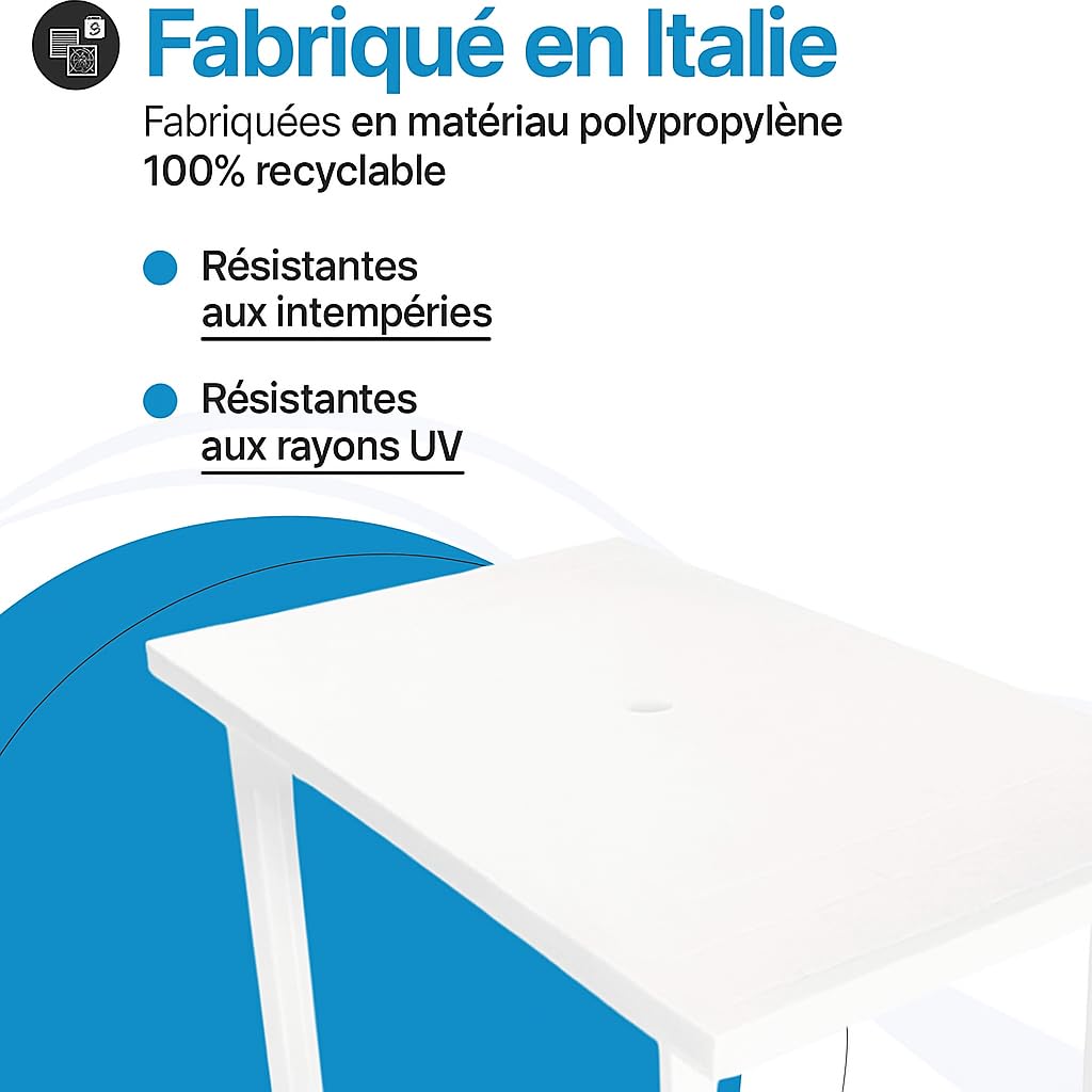 Tomaino Table de Jardin Exterieur avec Trou Parasol Plastique 126x76x72 cm