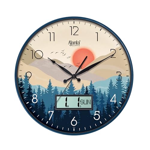 Image of Ajanta Luxury Navy Blue Wall Clock 6097-13.8 Inch - Elegant Silent Sweep Quiet Mechanism - Modern Home Decor