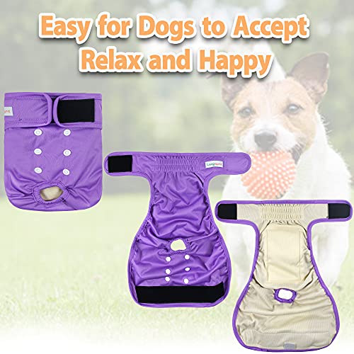 Image of Langsprit Washable Female Dog Diapers (3 Pack) - No Leak Reusable Diapers for Doggy Female in Period - Highly Absorbent Dog Heat Panties with Adjustable Snaps (Black, Pink, Purple, Small)