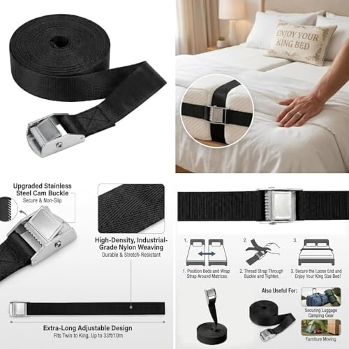 Quantixia Locking Mattress Straps to Hold Mattress Together – 10-Second Setup, Military-Grade Durability, Anti-Slip Tech for Twin XL to King Size | Fix Gap & Sliding | Home, Rental & Dorm Use — view 5