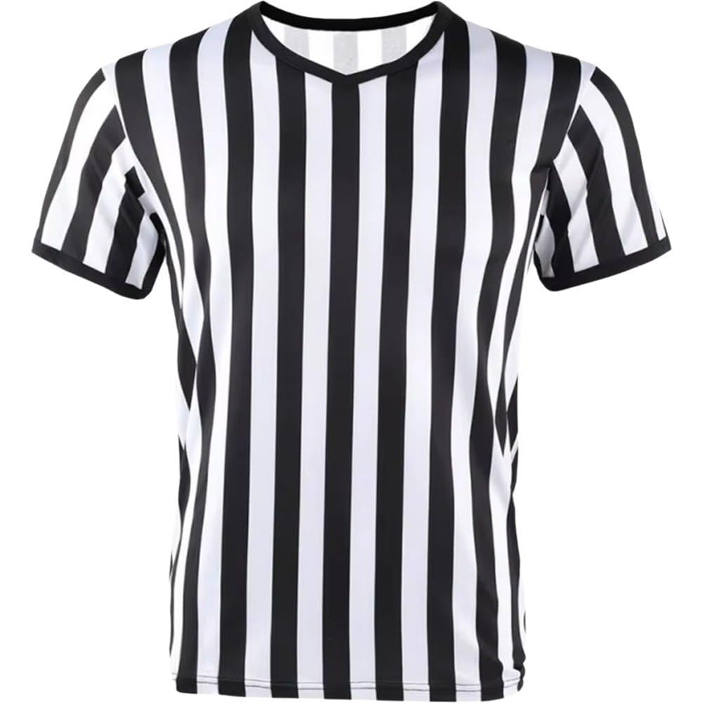 Luxylei Mens Official Umpire Jersey Pro Ref Officiating Referee Shirt Black and White Stripe V-neck Referee Shirt for Basketball Football Soccer