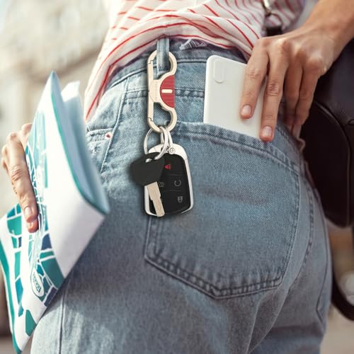 Image of Heavy Duty Keychain with Quick Release Double Carabiner Clip, Key Rings, D Ring, Car Key Holder for Belt Loop