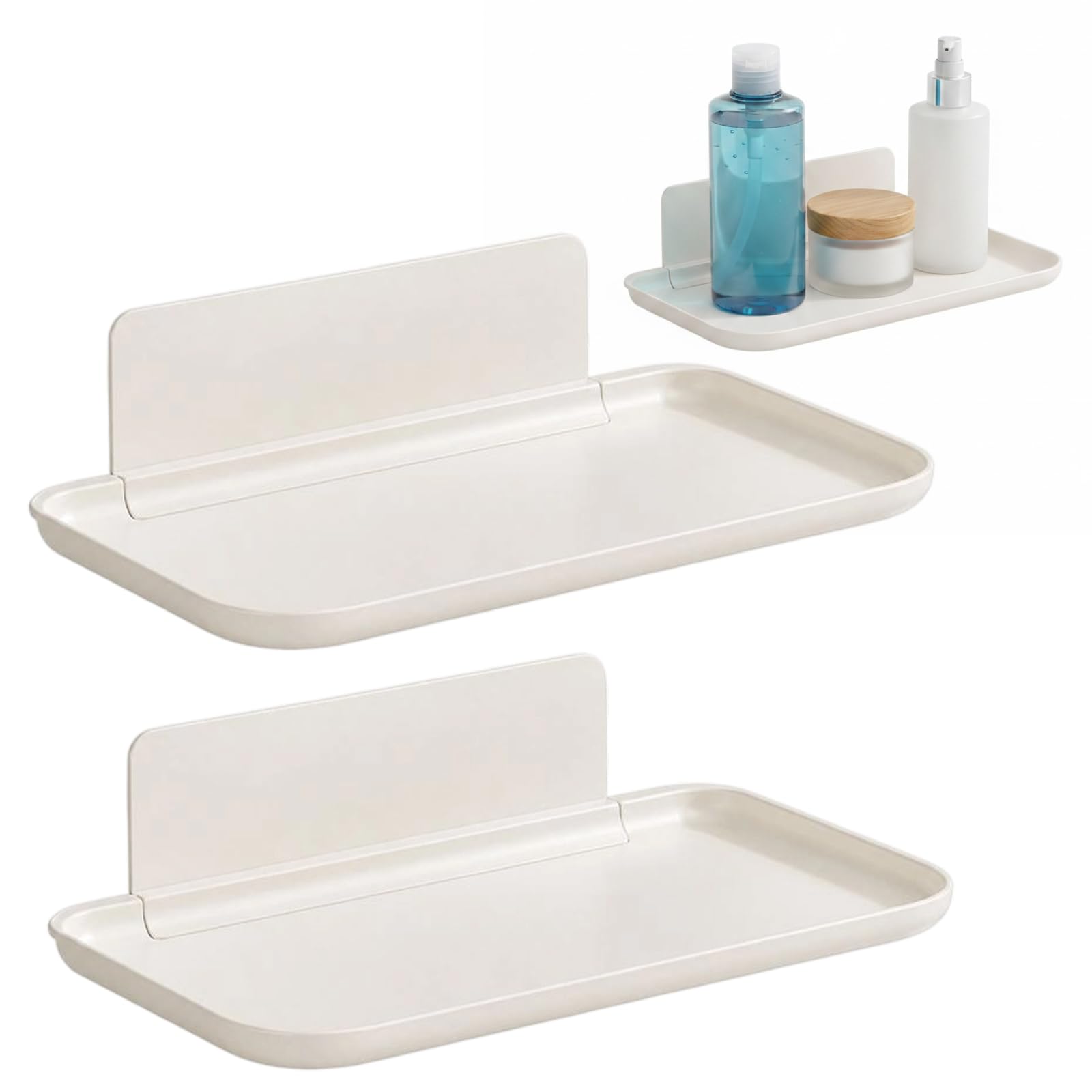 WORUIB 2 PCS Stick on Bathroom Shelf, Stick on Shelf for Wall, Self Adhesive Shelves, No Drill Shelf, Wall Shelves for Home Organisation