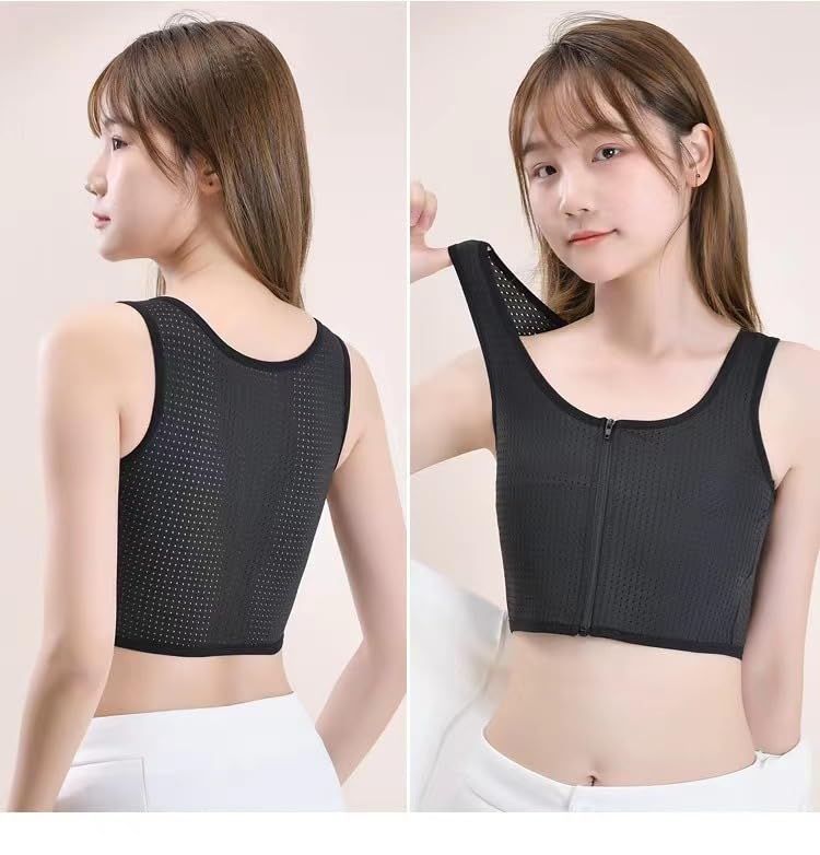 FTM Trans Zip Up Elastic Chest Binder Breathable Summer Cool Mesh Slim Fit Tank Top2