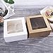 ONE MORE [15pcs] Kraft Paper Cupcake Boxes,Valentines Day Cookie Gift Boxes with Clear Window,Auto-Popup Cupcake Containers Carriers Bakery Cake Box with Insert 4 Cavity (Brown,15)