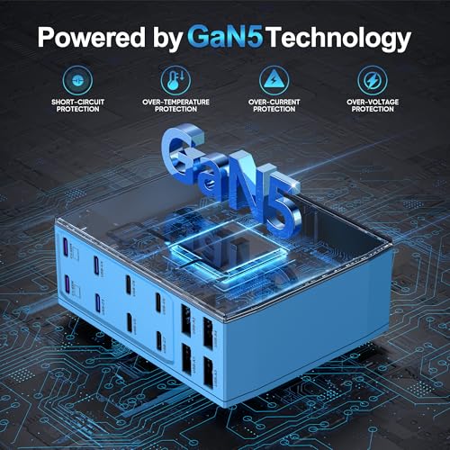 Image of 500W USB C Charger Block, 12-Port USB C Charging Station for Multiple Devices, Leather Texture Dual PD 65W Laptop Fast Charger Compatible with MacBook Pro /Air, iPad, iPhone,Galaxy and More,Blue