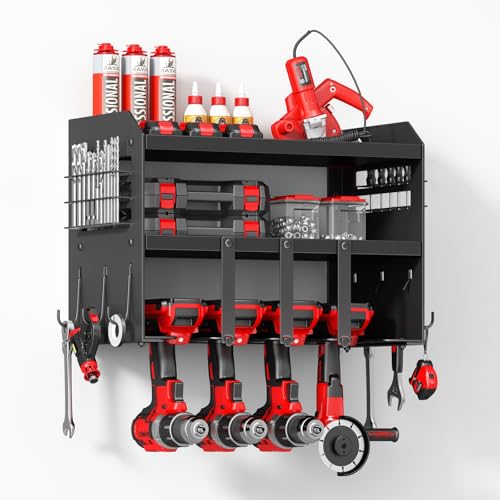 Hipidian Power Tool Organizer Wall Mount: Heavy Duty Storage Organization Stand Cordless -3 Layers Large Garage Organizer with Drill Holder -Metal Steel Utility Rack Hooks Screwdriver -Gifts for Man