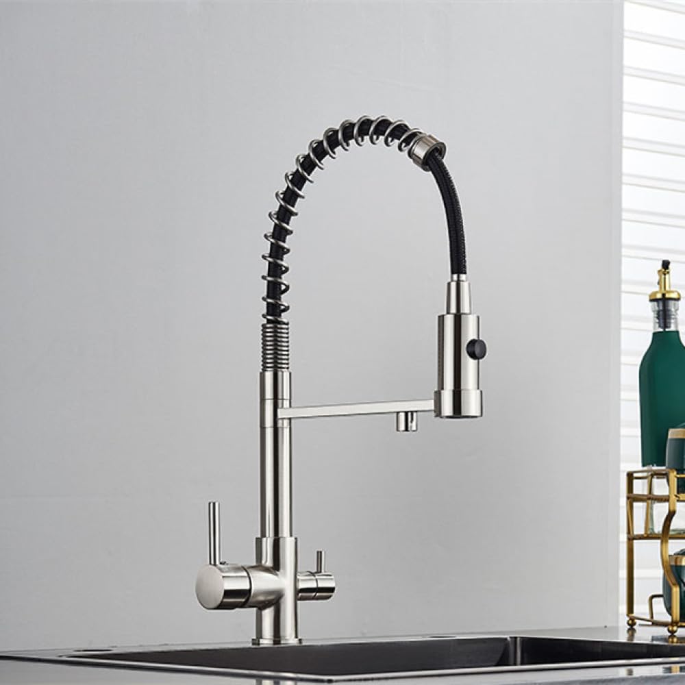 MXXQRHF Kitchen Filter Faucet Kitchen Faucets Spout Filter Faucet Mixer 360 Degree Tapware Water Purification Feature Taps,Brushed Nickel