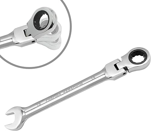 HARSKIYER Llave de trinquete de cabeza flexible de 0.591 in, llave de trinquete métrica, llave de trinquete reversible, llave combinada de trinquete