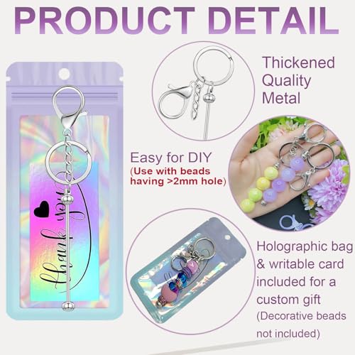 Image of 42 /84 /126 Pcs Beadable Keychain Bars Bulk Blank DIY Beaded Keychain Making Supplies with Bag Thank You Card