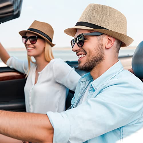 Mepase 16 Pcs 1920s Straw Hats Bulk Men Women Short Brim Caps Dress Hats Panama Style Hat Trilby Hats Western Straw Hats Colorful Party Hats Sun Hat for Summer Camping Garden Beach Fishing - Thumbnail 6
