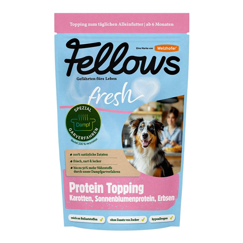 Fellows Protein Topping für Hunde - Ergänzungsfuttermittel mit Karotten, Sonnenblumenprotein, Erbsen, vegetarisch, frischer Proteinboost, als Hunde EIS geeignet, Barf-geeignet, 9 x 200 g
