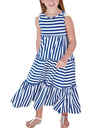 KYMIDY Girls Sleeveless Maxi Dress Kids Summer Casual Striped Sundresses for Girls 6-12 Years