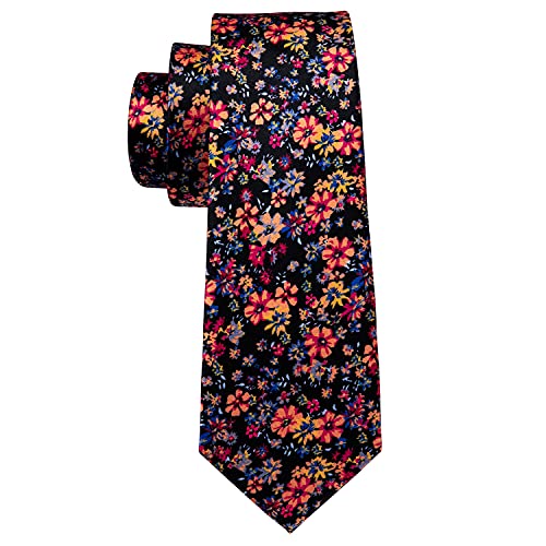Image of Barry.Wang Flower Ties for Men Handkerchief Cufflinks Set Wedding Necktie Set Party