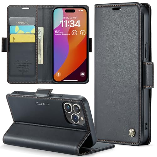 Rerzoiro for iPhone 15 Pro Max Case 6.7 Inch Premium PU Leather Wallet Case Flip Cover with [RFID Blocking][Card Holder][Stand Function] Shockproof Protective for iPhone 15 Pro Max Black