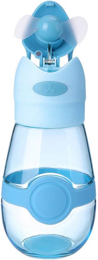 Botella de agua portátil con mini ventilador de mano, ventilador de niebla de agua, mini botella de ventilador de pulverización para exteriores, azul claro, 301-400 ml