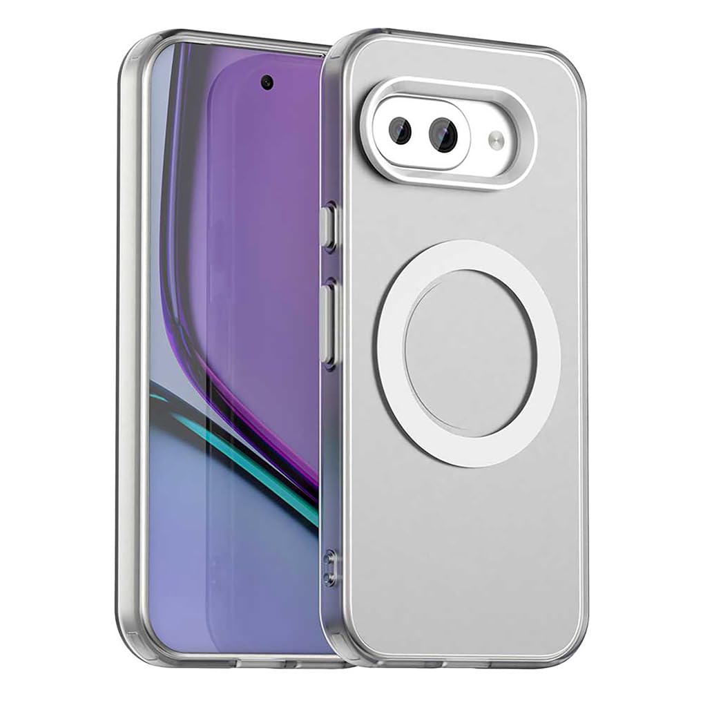 SEAHAI Case for Google Pixel 9A with Magnet Adsorption Function, Ultra Thin Hard Translucent PC Matte Back Soft TPU Bumper Silicone Hybrid Shockproof Cover, White