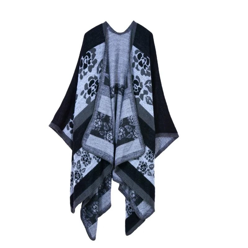 Dninmim Suéter de punto estampado para mujer, poncho para otoño e invierno, casual, cálido, chales y bufandas
