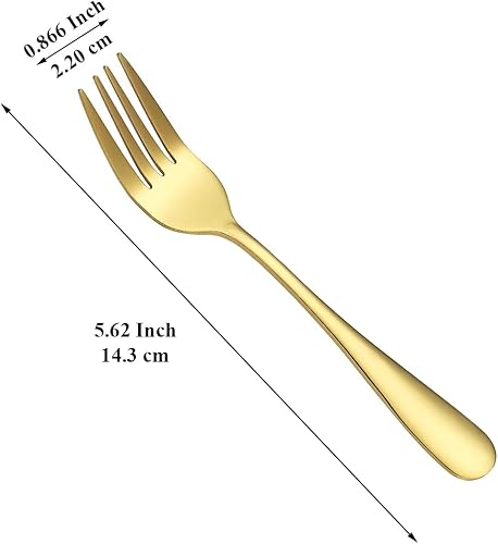 Miniatura 2 de Evanda Juego de 12 tenedores de postre dorados chapados en titanio dorado, tenedor familiar para frutas, pasteles, queso, viajes de fiesta,