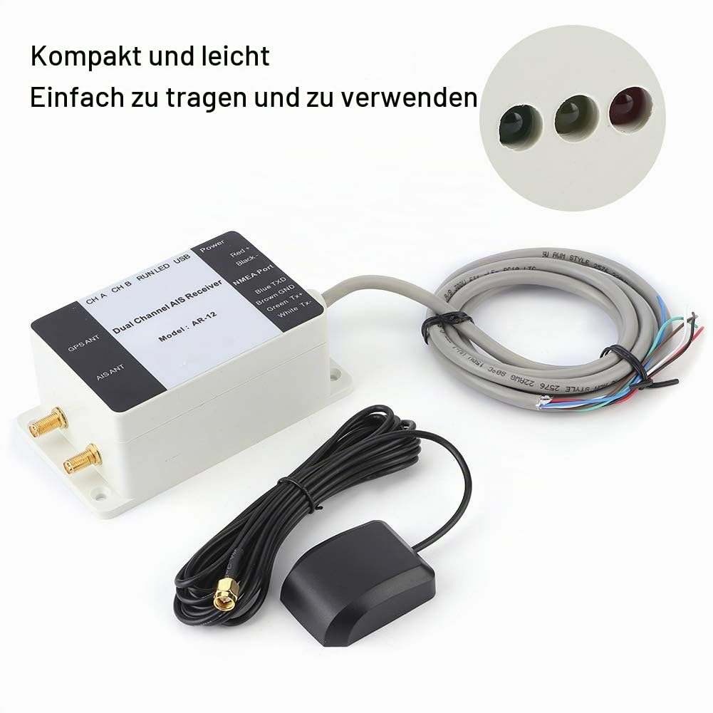 Marine AIS GPS Empfänger, Dual Channel USB Boot AIS Empfänger, Integrierter NMEA AIS Empfänger mit 28 Seemeilen Empfangsentfernung für Yacht, Dampfschiff, Boot, Marine