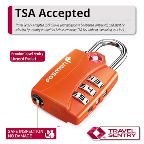Image of Fosmon TSA Approved Luggage Locks, 3 Digit Combination, 4 Pack Orange | Open Alert Indicator, Suitcase Travel Lock, Gym Locker Padlock, Travel Bag Zipper, Secure Combination