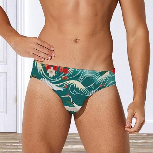 Japanese Crane Birds Wave Cherry Flowers Novelty Men's Brief Swimwear Pants Swimming Trunks Beach Shorts Underwear4