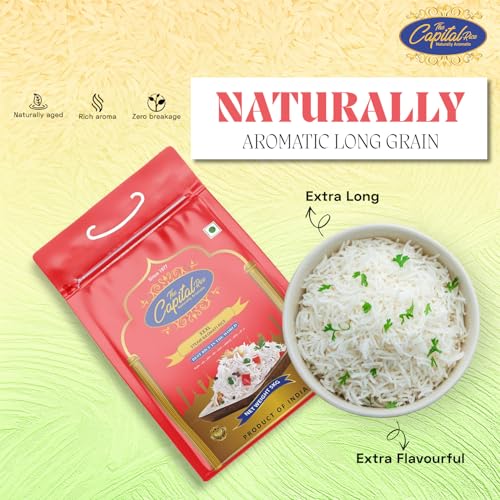 Image of The Capital XXXL Steam Basmati Rice - 5Kg | Premium Aged Long-Grain Rice | Naturally Aromatic, Extra Long, Fluffy & Non-Sticky | Ideal for Biryani, Pulao & Daily Cooking