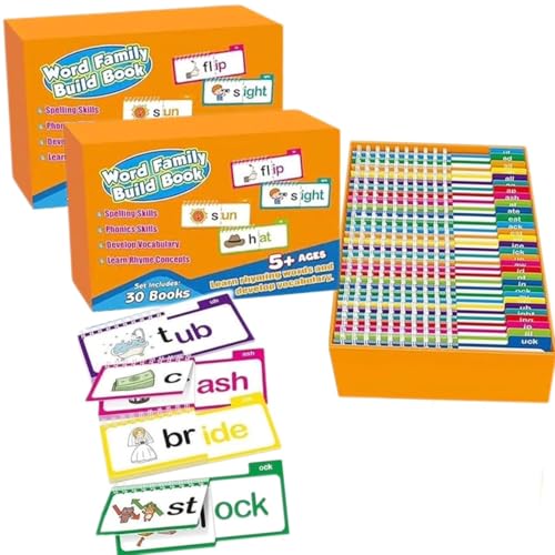 30 Libros interactivos para Leer y rimar, Tarjetas con Sonidos de Letras y familias de Palabras, Tarjetas con Vocabulario ABC, Juegos educativos de Lectura para niños pequeños (2 Juego)