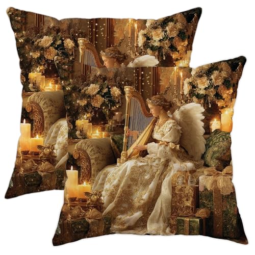 Engel-Kissenbezüge, klassisch, elegant, Harfe, Blumen, Weihnachten, Gold, weicher Samt, waschbar, Akzente, Kissenbezüge für Wohnzimmer, Wohnung, Bett, Sofa, Dekoration, 40,6 x 40,6 cm Engel-Kissenbezüge, klassisch, elegant, Harfe, Blumen, Weihnachten, Gold, weicher Samt, waschbar, Akzente, Kissenbezüge für Wohnzimmer, Wohnung, Bett, Sofa, Dekoration, 40,6 x 40,6 cm