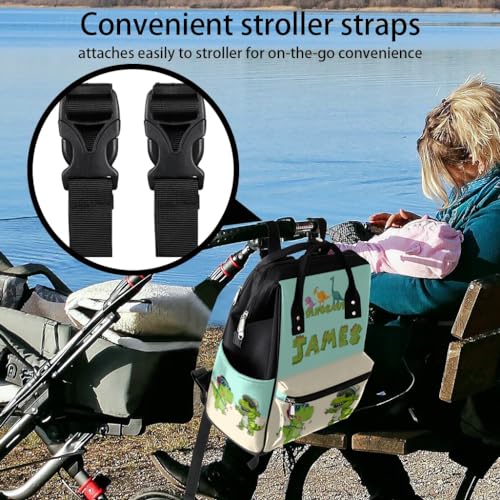 Image of Dinosaur Diaper Bag Backpack for Baby Boys Personalized Baby Boys Diaper Backpack Large Nappy Backpack for Mom Dad Dino Mommy Bag