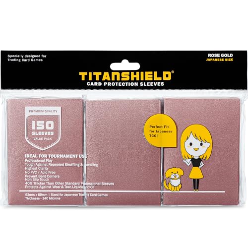 TitanShield Fundas protectoras para cartas coleccionables de tamaño japonés pequeñas (150 fundas) para Yu-Gi-Oh, Cardfight!! Vanguard & More (oro rosa)