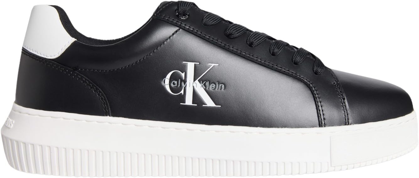 Calvin Klein Men’s Chunky Mono Leather Cupsole Trainers, Black (Black/Bright White), 10