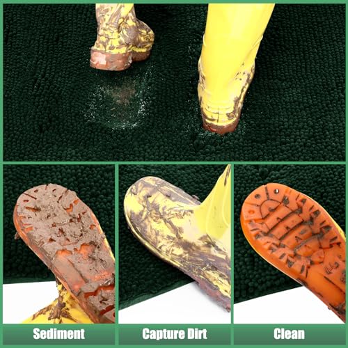 IM HOME Chenille Absorbent Outdoor Doormat 36" x 24", Washable Muddy Door Mats for Dog Non Slip Indoor Doormat Dog Mat for Muddy Paw Front Inside Doormats for Entryway Dark Green