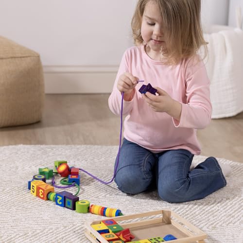 Melissa & Doug Deluxe Wooden Lacing Beads - Educational Activity With 27 Beads and 2 Laces For Toddlers, Fine Motor Skills Lacing Toys For Toddlers And Kids Ages 3+