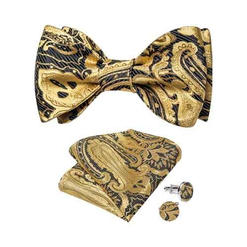 Image of DiBanGu Mens Silk Self Bow Tie Set 4PCS for Tuxedo Wedding