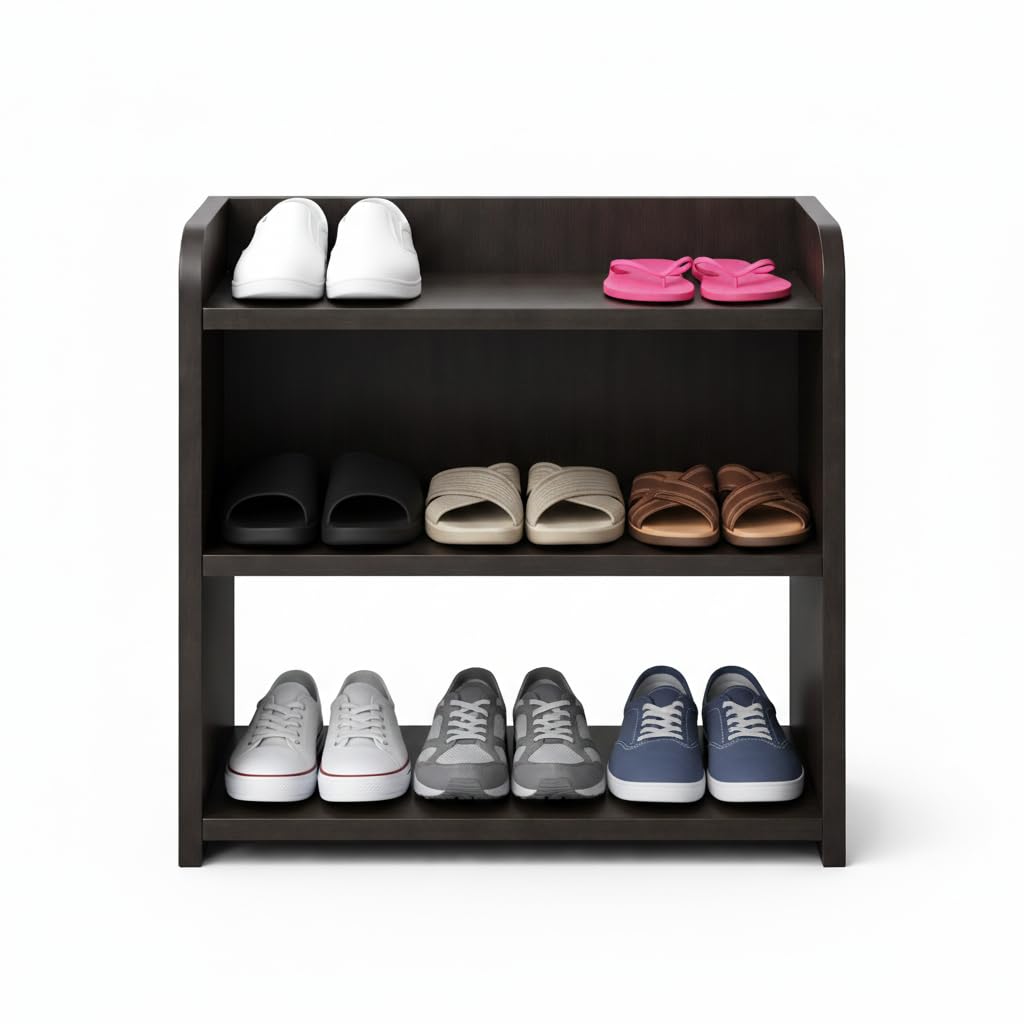 FireBees Wooden Shoe Stand for Home | 3 Tier Footwear Organizer Rack for Shoes, Slippers & Sandals | Space Saving Shoe Shelf for Entryway, Bedroom & Hallway (Brown 40.6x25.4x50.8 cm)-image-18