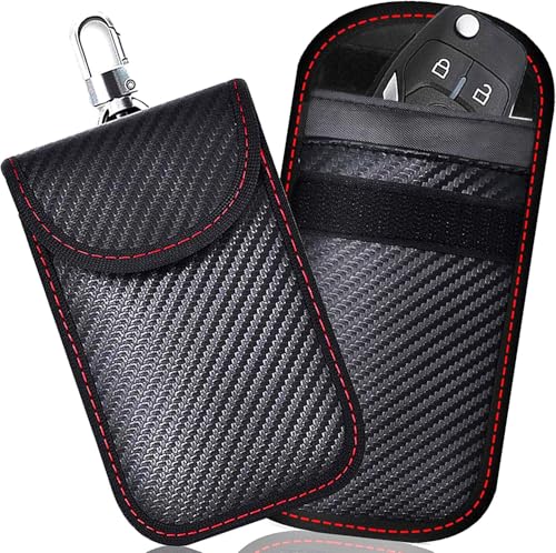 Todoxi Signal Blocage Faraday Pochette Sac, Lot de 2 Pochettes Blocage Signal RFID pour Clé Voiture, Étui de Protection Anti RFID en Fibre de Carbone