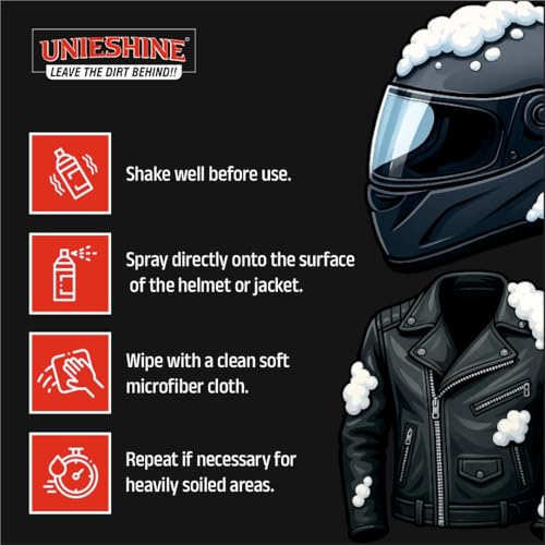 Image of Helmet & Jacket Cleaner Foam Spray 150ML | Quick-Dry No-Rinse Formula | Cleans Helmets, Jackets and Riding Gear | Removes Dirt, Sweat and Odor | Safe on Leather, Fabric and Plastic